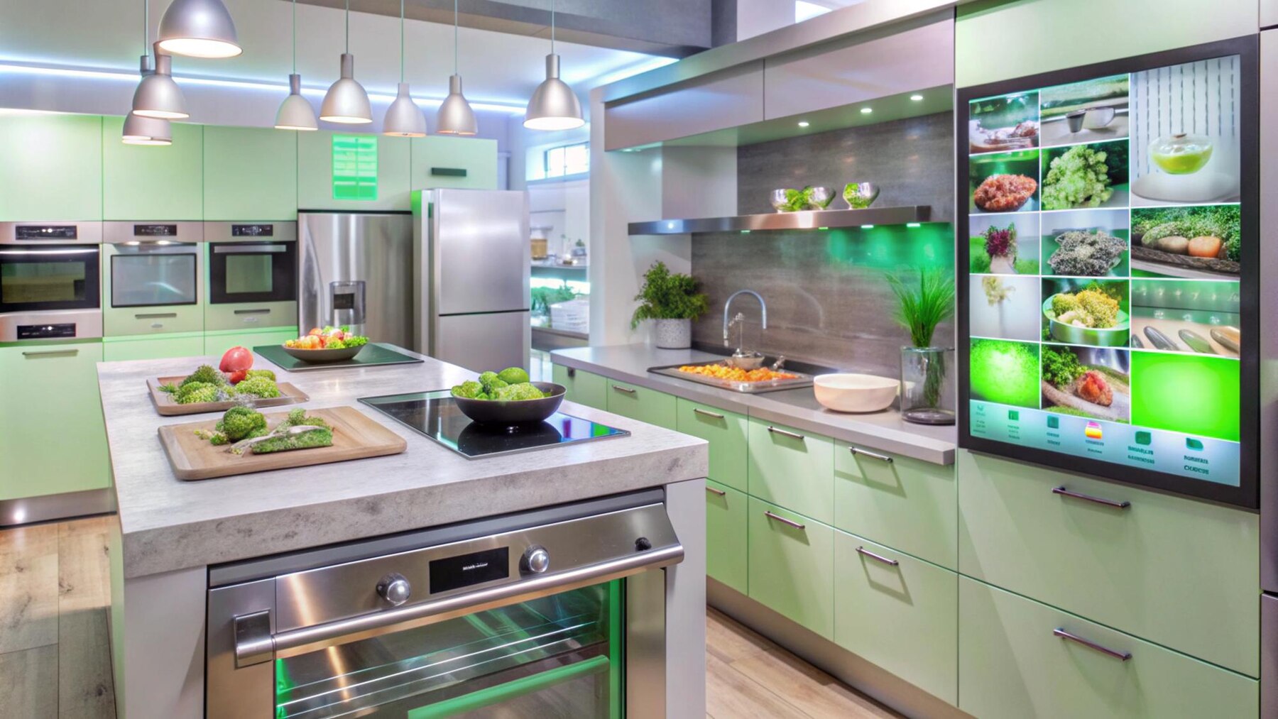 modern-kitchen-interior-with-stainless-steel-appliances-green-cabinets